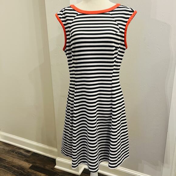 Valerie Stevens Dresses & Skirts - Valerie Stevens L Sleeveless Casual Dress Striped Black White Coral Trim (A0126)